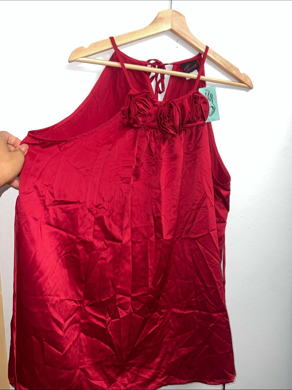 Torrid Red Satin Floral-Rosette Chemise with Tie Back Gorgeous size 2